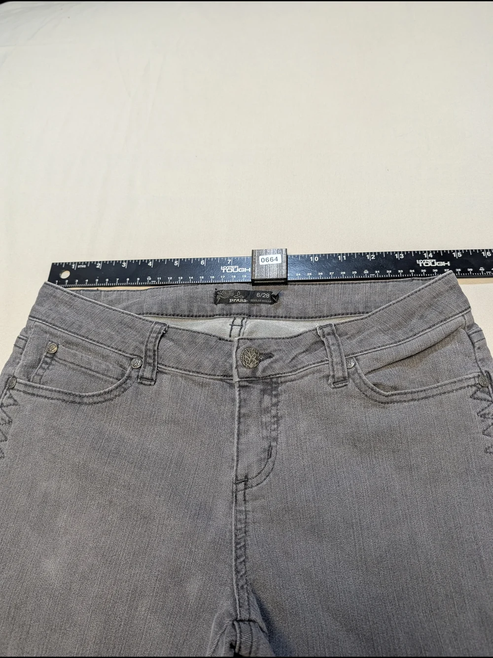 Prana Jeans Women's 6/28 Gray Denim Jade Jean Stretch Mid-Rise Straight Leg